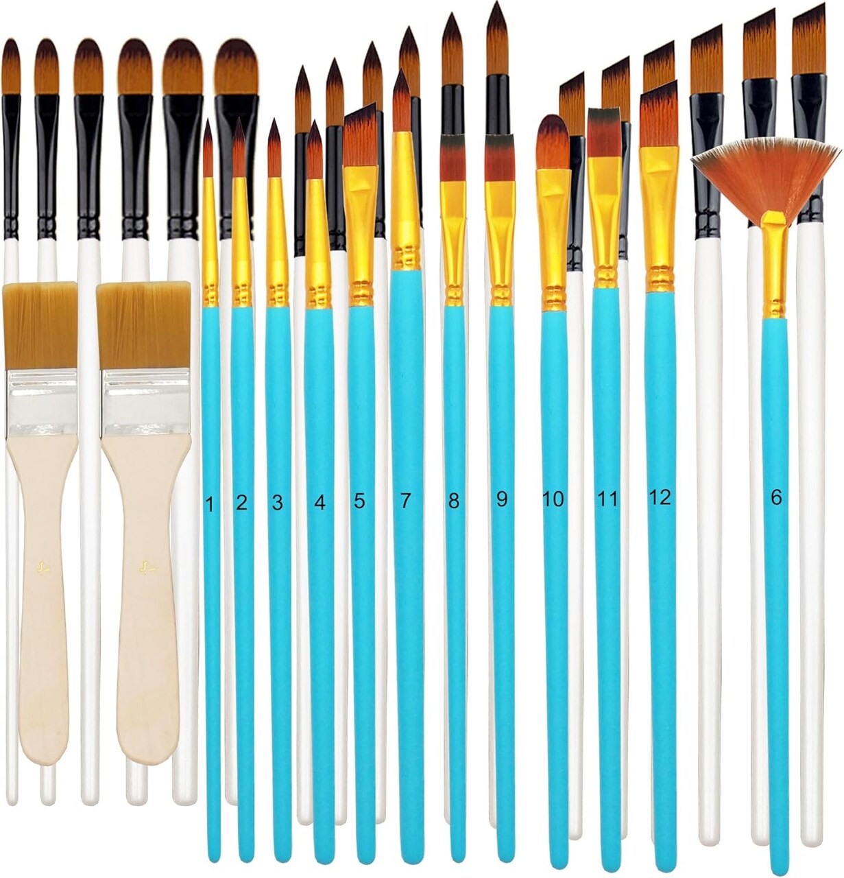 32 pcs Paint Brushes Set for Acrylic Painting,Watercolor,Oil,Inks,Gouache,Crafts, Brush Tip with Flat,Round, Angle,Filbert,Fan, Detail Brushes,Paint Brush Set for Artists and Beginners
